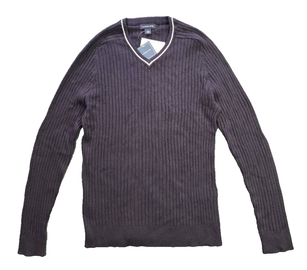Lands End V Neck chamere blend Sweater Mens Large Black Classic A011096